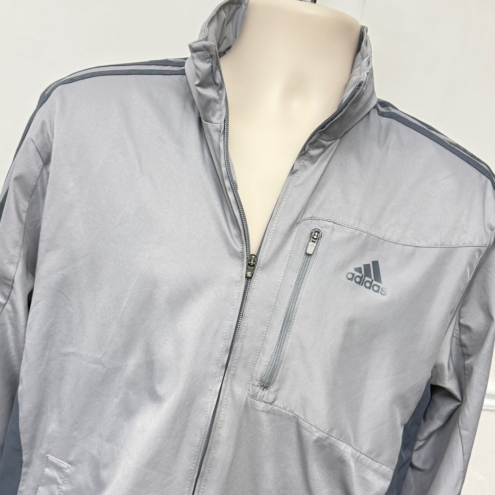 Adidas Mens Full Zip Track Jacket Gray Mesh Lined Mock Neck Small 3-Stripe Sport